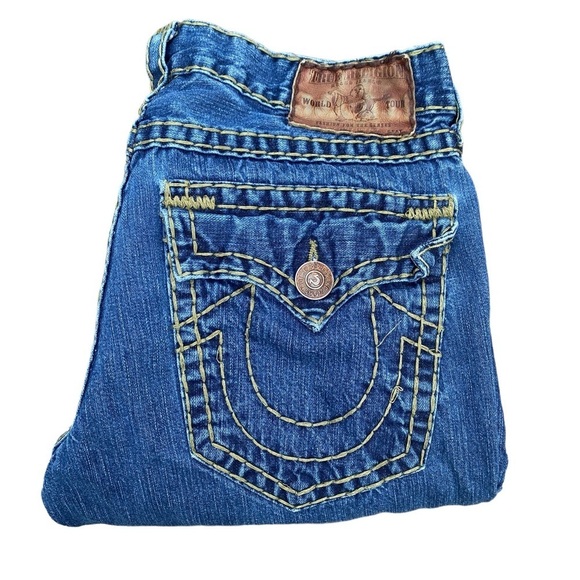 Vintage True Religion Jeans Size 34 Leather Tab RARE Blue - Picture 4 of 10